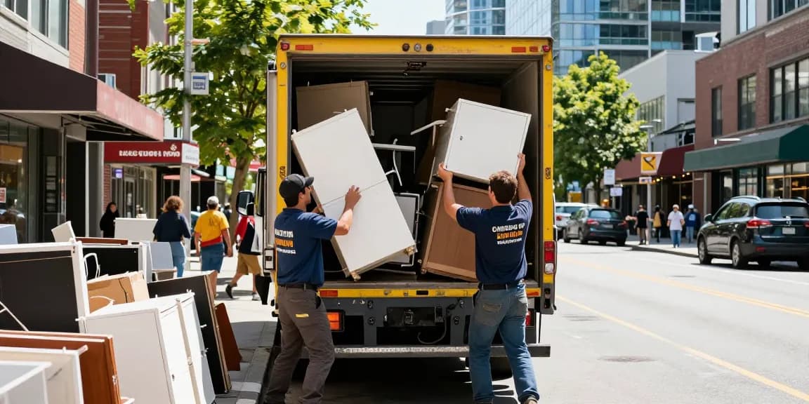 Junk Removal Vancouver team efficiently loading furniture into truck on city street
