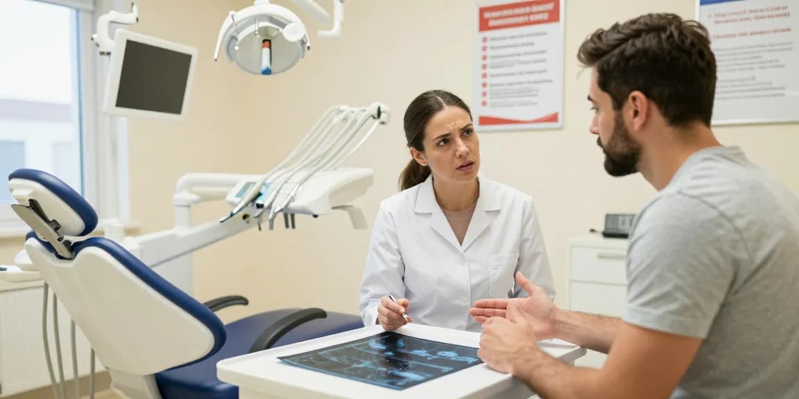 Dental malpractice in Turkey consultation showing dentist and concerned patient in a modern clinic
