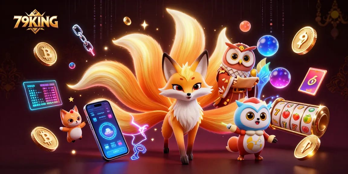 79KING offers an immersive slot gaming experience featuring colorful characters and cryptocurrency elements.
