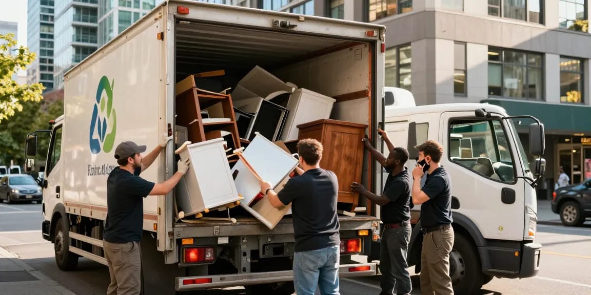 Efficient team of junk removal professionals loading truck with discarded items in Vancouver.