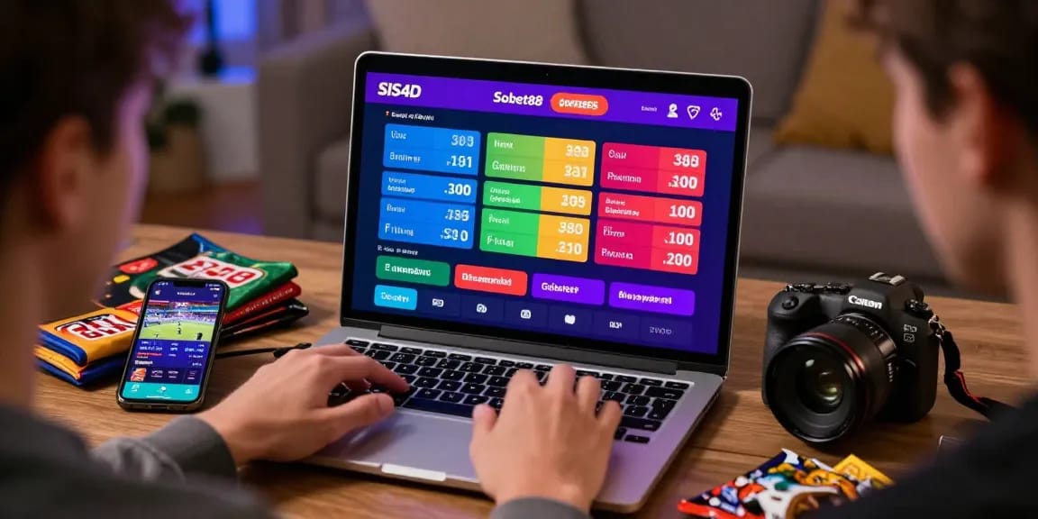 Pengguna sibuk bertaruh di SIS4D menggunakan laptop dan smartphone di rumah