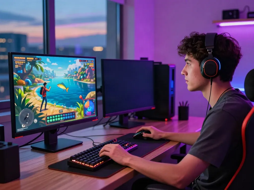 Engaging online gaming atmosphere at https://du88az.net/ featuring a player immersed in a vibrant fishing game.