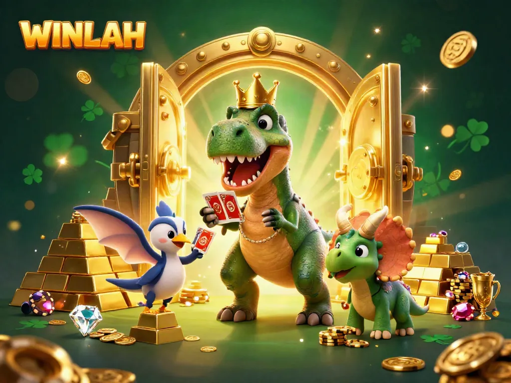Join the fun at WINLAH with casino characters winning big at a vibrant 3D table.