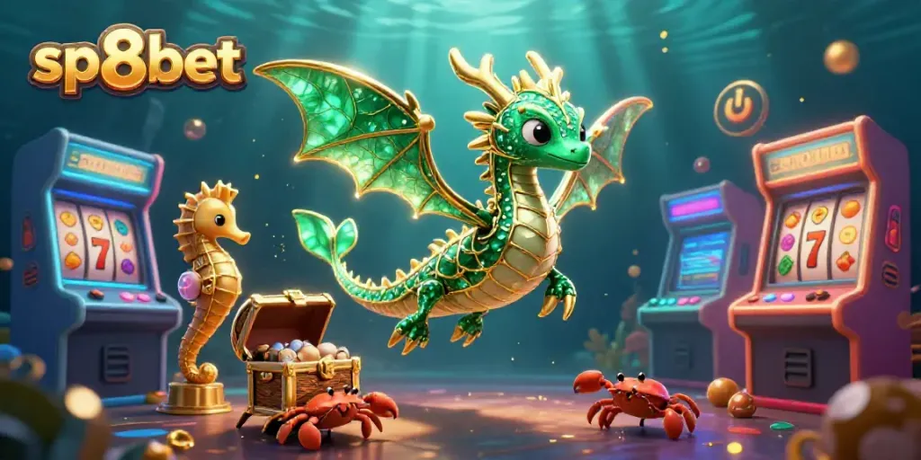 Experience thrilling gameplay with sp8bet featuring a vibrant underwater scene showcasing a leafy sea dragon and gaming elements.