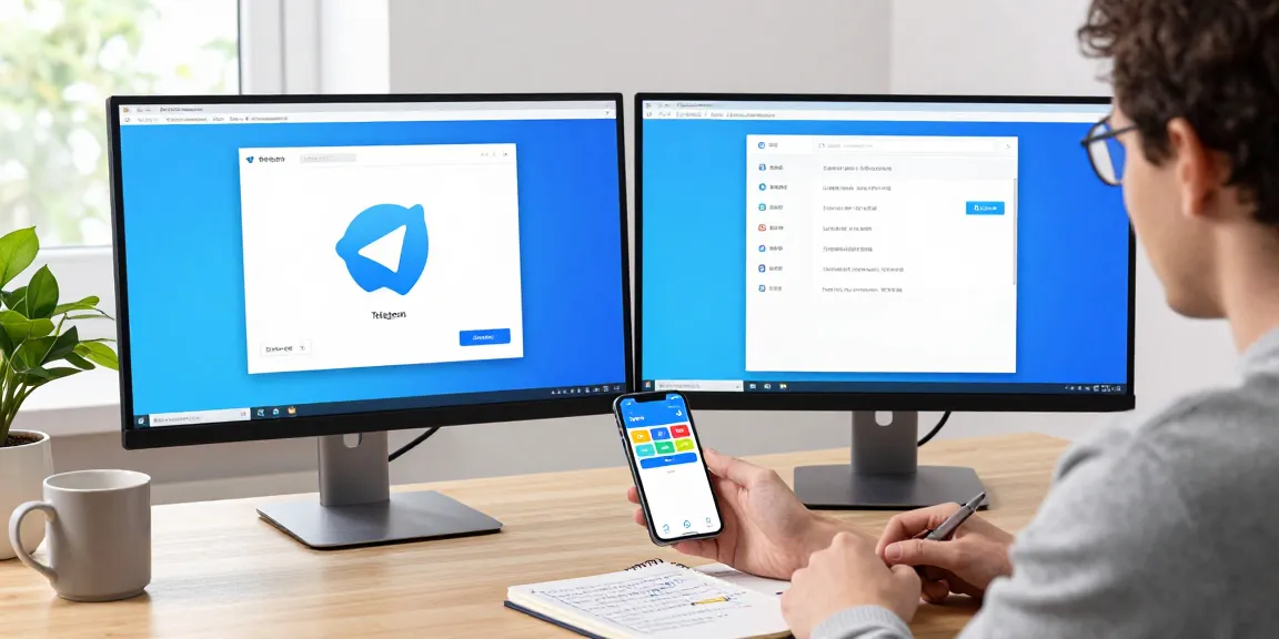 Using Telegram Chinese language settings on desktop and mobile in a tech workspace.