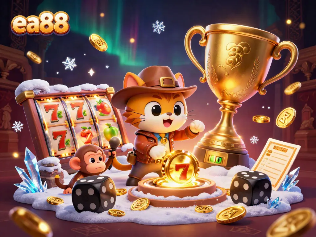 ea88 showcases a cartoon archaeologist cat unearthing a golden casino artifact within an ancient temple.