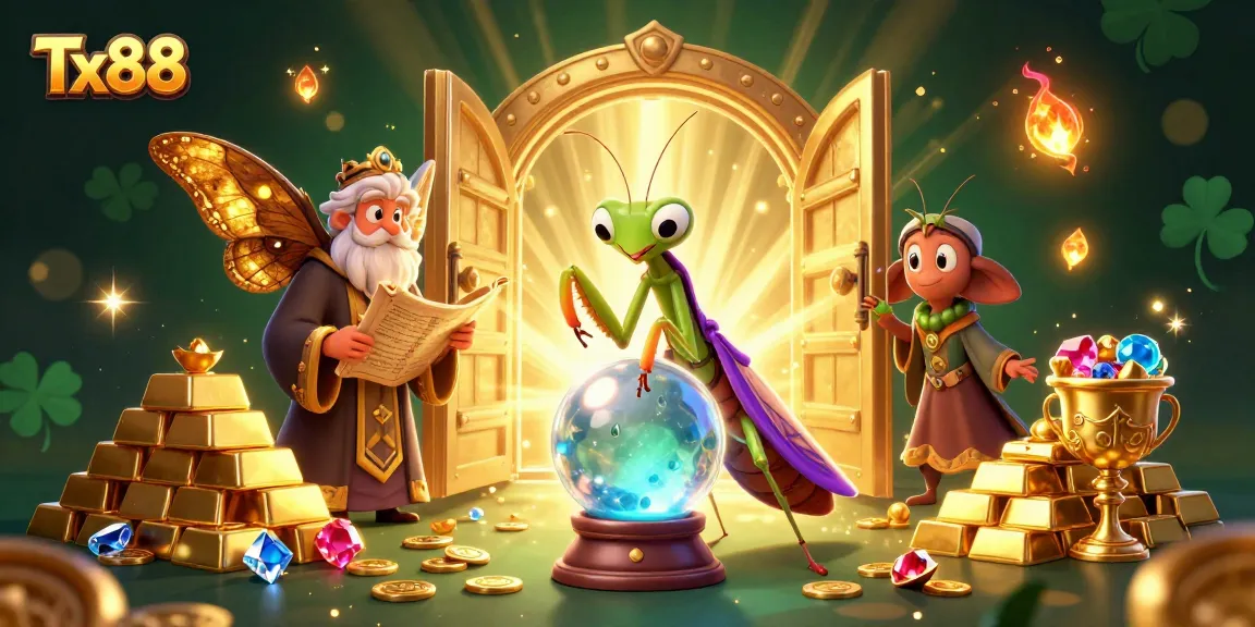 Tx88 players exploring fortune with sparkling treasures in a magical casino scene