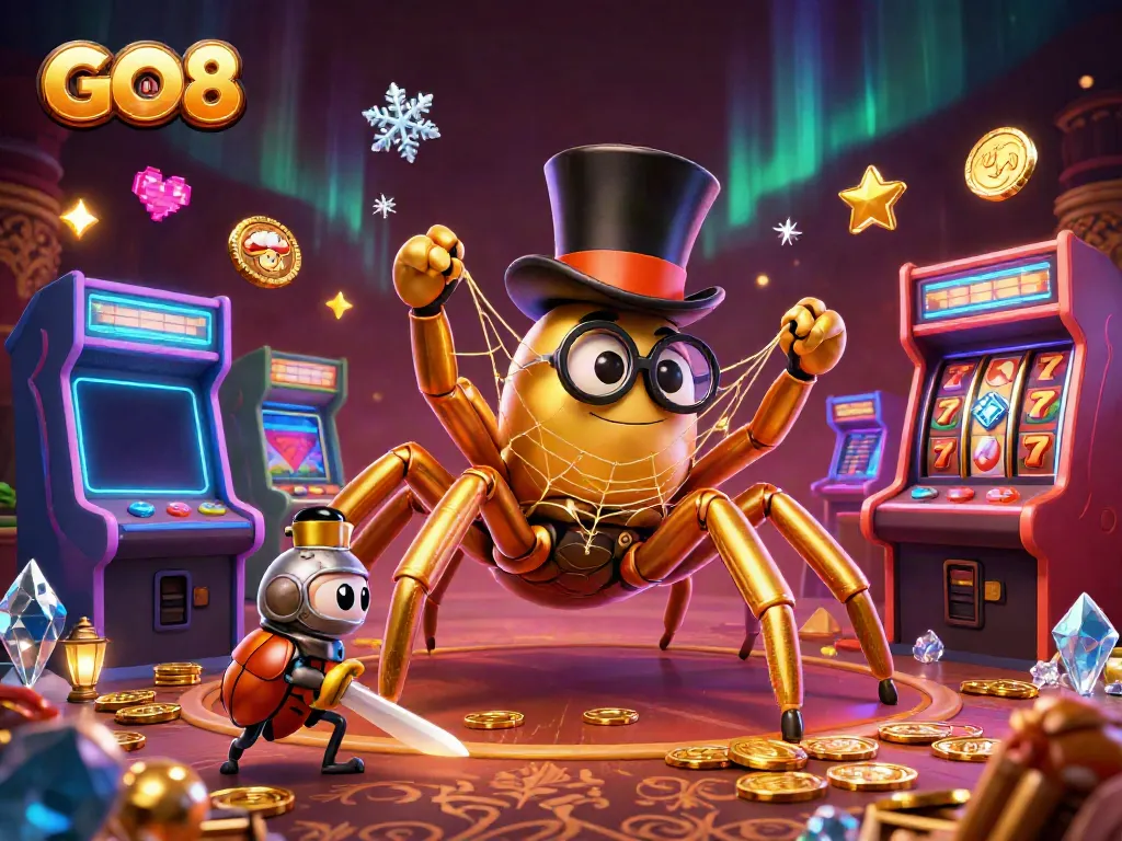 Engage with the GO8 casino scene featuring dynamic characters, vibrant elements, and a thrilling gaming atmosphere.