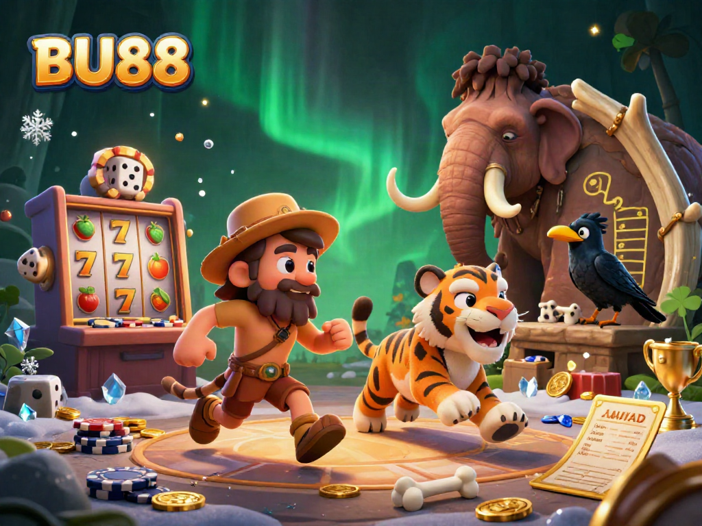 Experience the excitement of man and beast in the vibrant BU88 casino with thrilling slots and golden treasures.