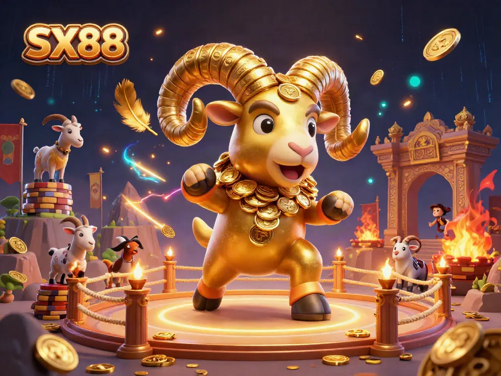 Experience exhilarating gaming at SX88 with dynamic golden ram and ambient casino elements.