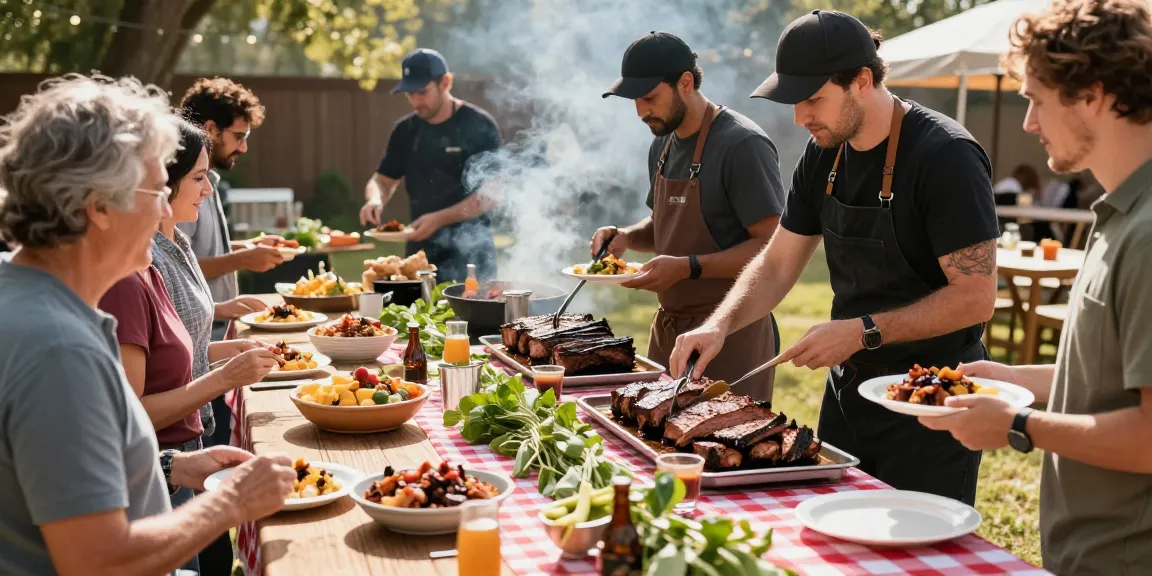 bbq catering alberta outdoor event with guests enjoying smoked meats