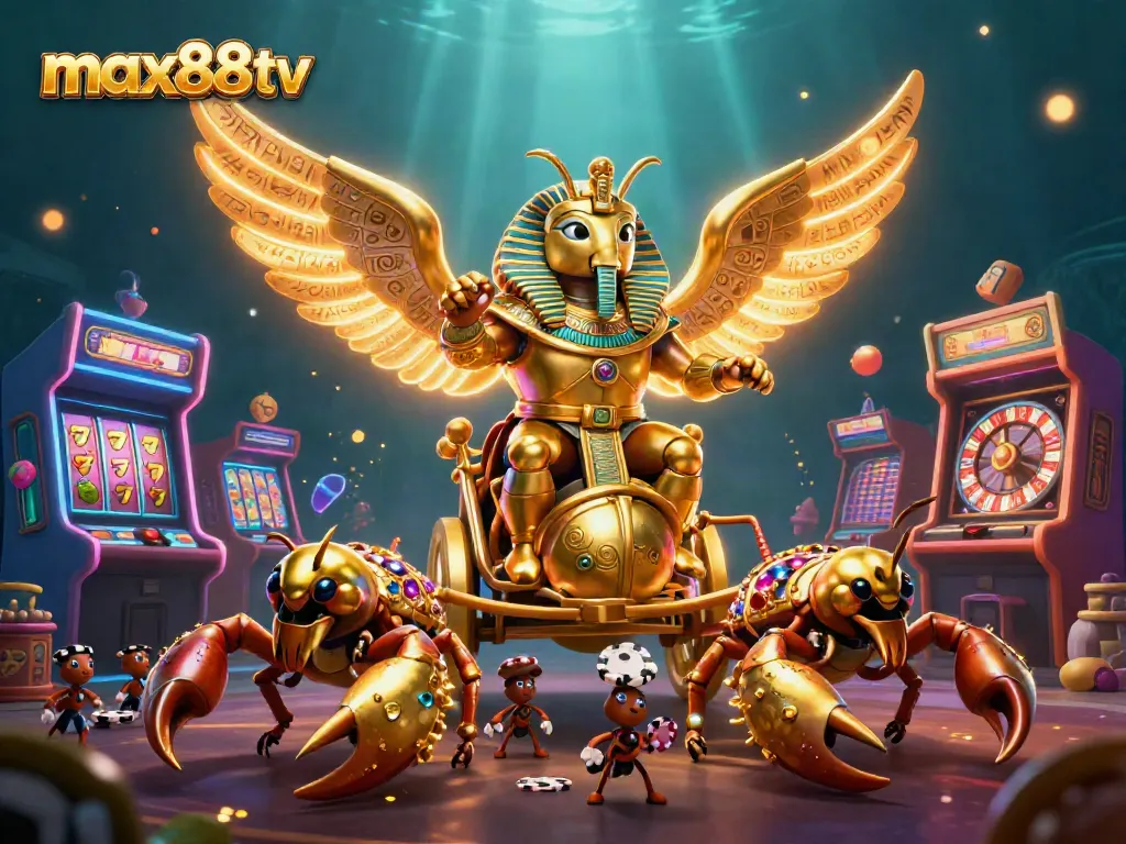 Experience thrilling wins at max88tv with a vibrant casino scene featuring vibrant slot reels and dynamic characters.