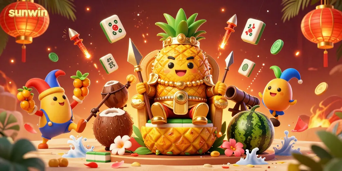 Experience the excitement of sunwin with a vibrant casino scene featuring a golden pineapple king and game elements.