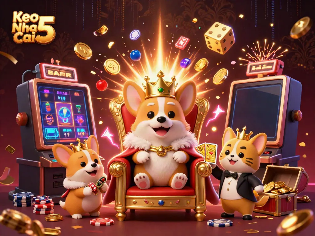 Experience excitement with Keo Nha Cai 5 as royal corgi bursts with casino winnings.