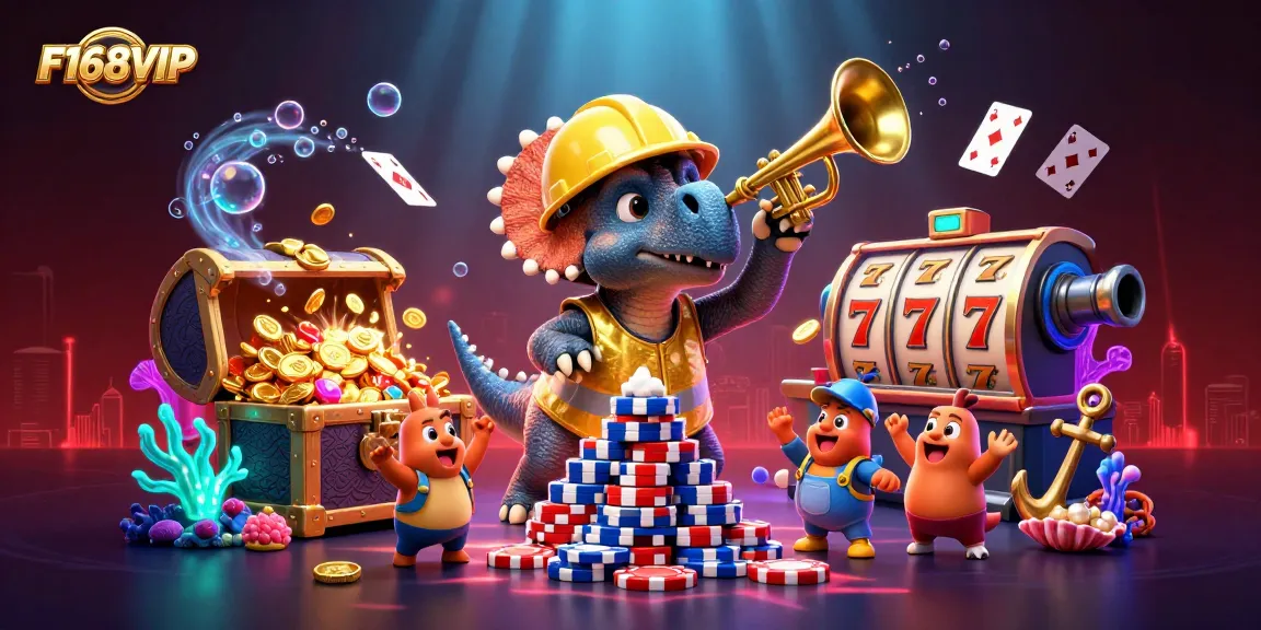 Engage in exciting gaming with the vibrant F168VIP casino scene showcasing luck and rewards.