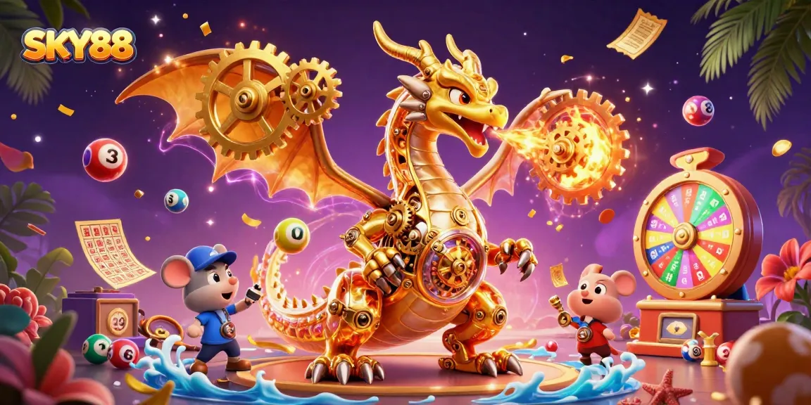 Experience the thrilling action of SKY88 in a dynamic gaming environment with vibrant lottery elements.