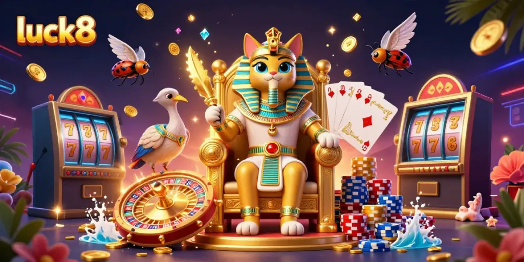 Experience thrilling gameplay at luck8 with vibrant casino elements and characters in a dynamic 3D scene.