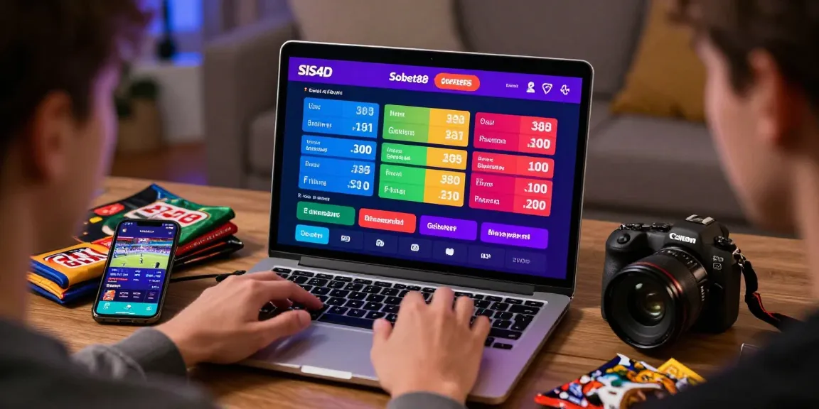 Pengguna sibuk bertaruh di SIS4D menggunakan laptop dan smartphone di rumah