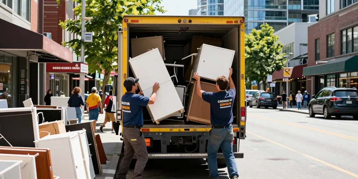 Junk Removal Vancouver team efficiently loading furniture into truck on city street
