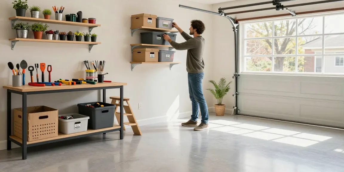 Garage organizing Ottawa with a professional organizer transforming a cluttered garage into a functional, tidy space.