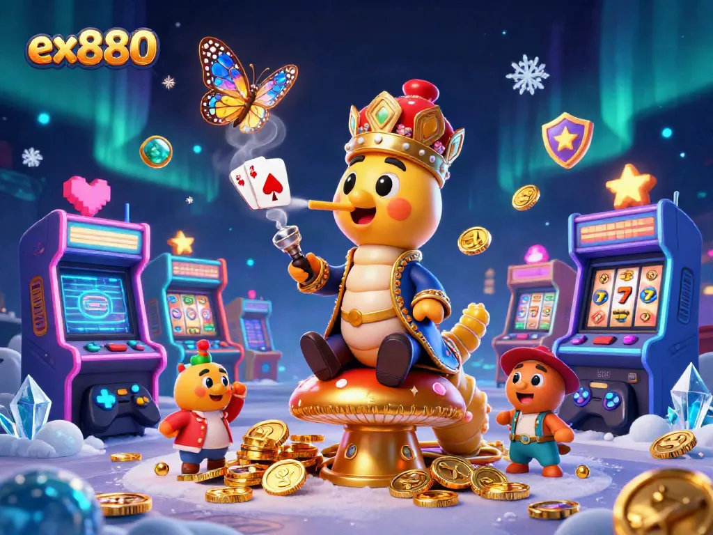 Play exciting slot games with ex880 in a vibrant casino scene featuring captivating characters and elements.