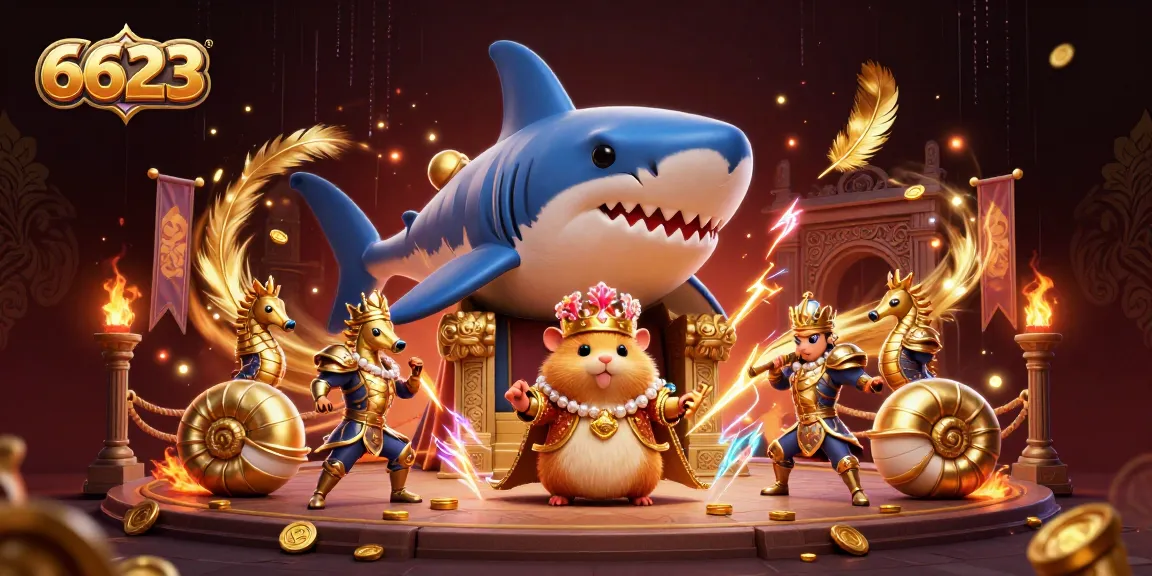Experience thrilling games at 6623, featuring a golden hamster king in an extravagant casino setting.