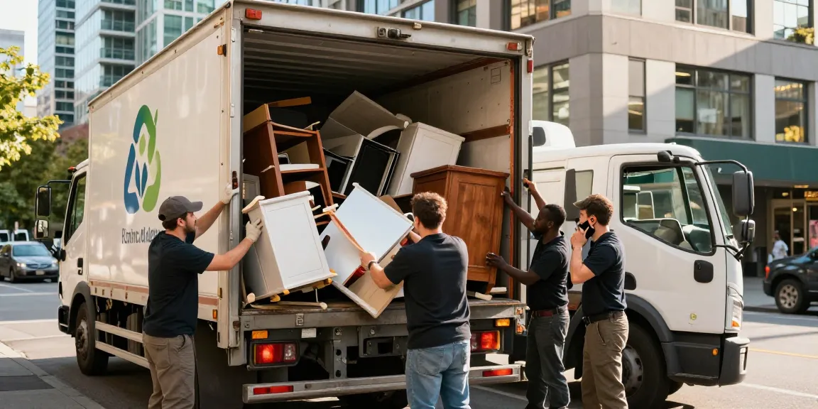 Efficient team of junk removal professionals loading truck with discarded items in Vancouver.