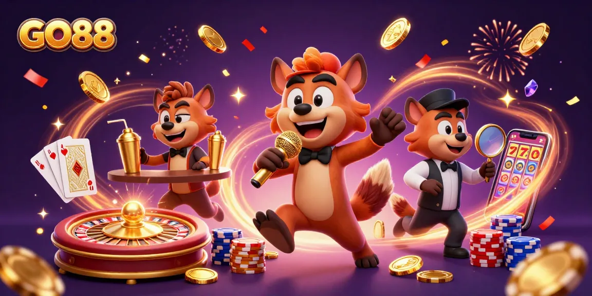 Engage with the GO88 experience in this vibrant casino scene featuring hyenas in action.