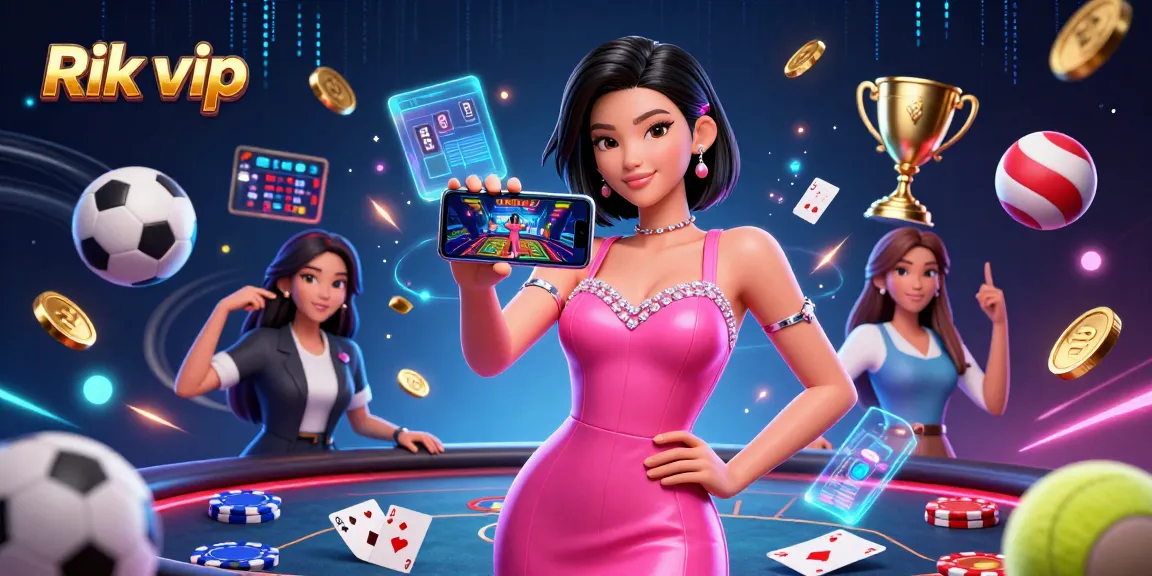 Engage in thrilling poker action with Rik vip as a stunning woman showcases a live dealer game on her smartphone.