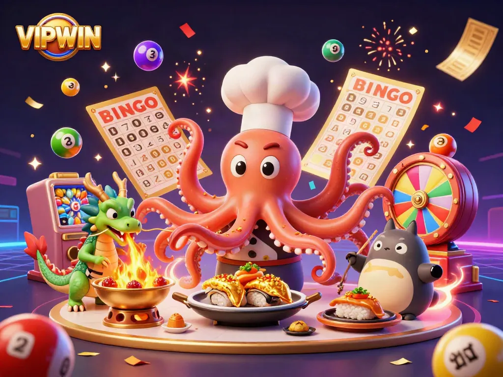 Winning at VIPWIN with vibrant casino characters and lively gaming elements.