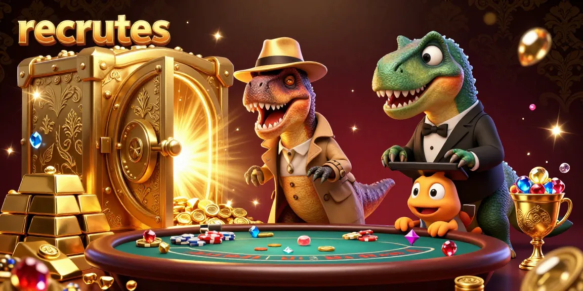 Catch the thrilling action with recrutes where a velociraptor gambler interacts with a stegosaurus pit boss at a vibrant blackjack table.