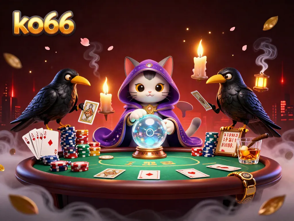 Experience thrills at ko66 with a dynamic poker scene showcasing mystical characters and vibrant game elements.