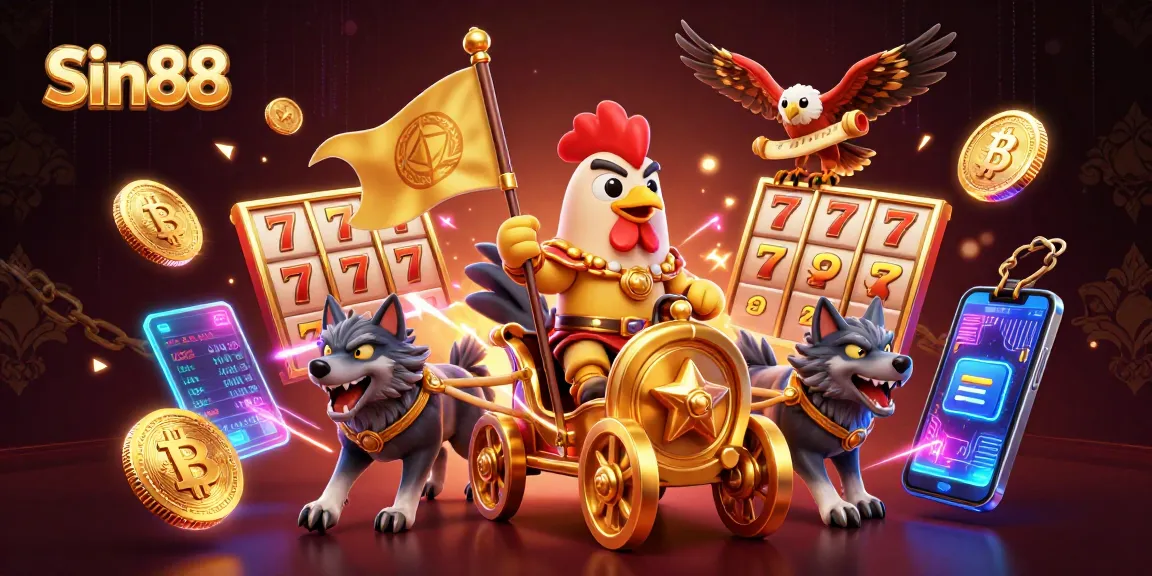 Join the excitement at Sin88 as the rooster warlord leads a golden quest for jackpot riches!