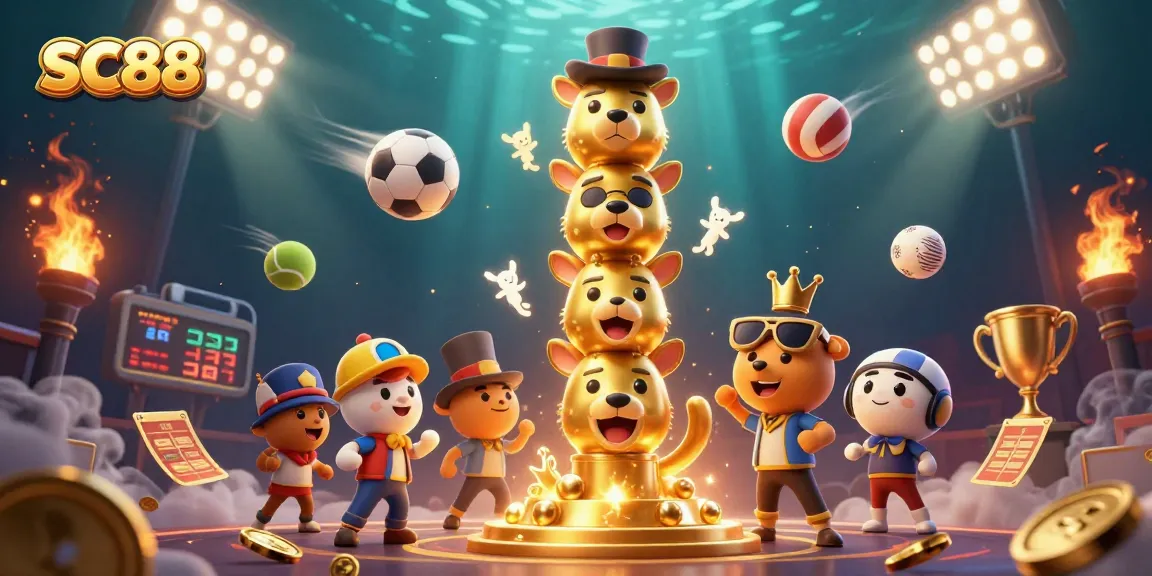 Experience SC88 excitement with a dynamic casino scene featuring sports elements and a totem pole.