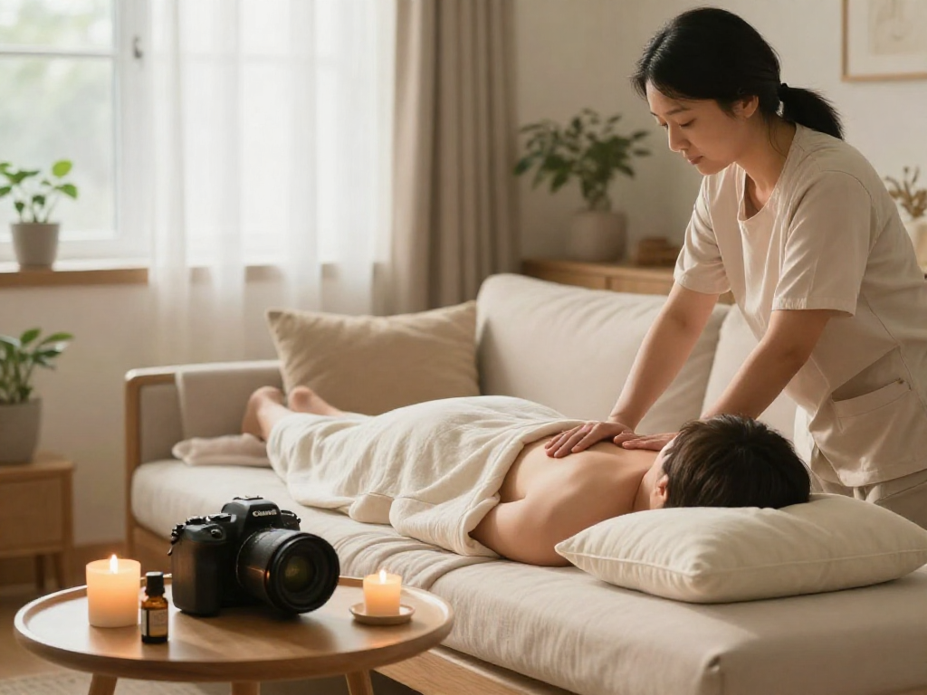 Experience the ultimate 출장안마 in the comfort of your home, showcasing a relaxing atmosphere with calming elements.