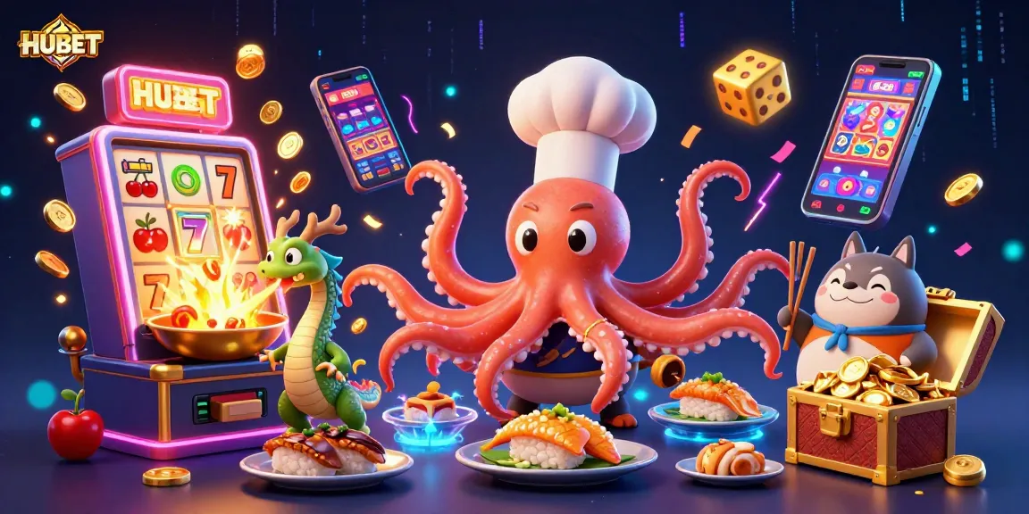 Experience the exciting world of HUBET with colorful slots, a dragon, and engaging game elements.