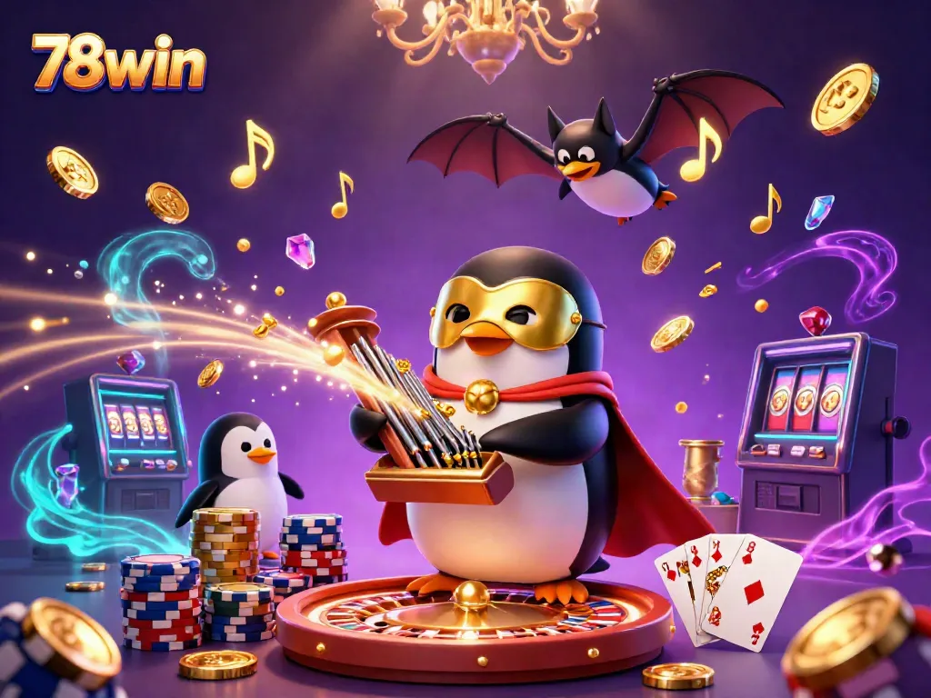 Experience thrilling gameplay at 78win with vibrant casino elements, golden coins, and 3D card games.