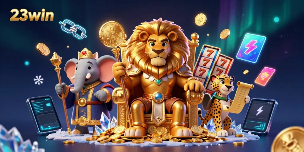 Engage with the excitement of slots at 23win, featuring vibrant characters and thrilling casino elements.