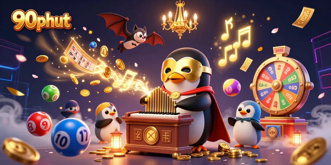 90phut cartoon penguin organist sparks excitement in a vibrant casino-themed scene filled with thrilling lottery elements.