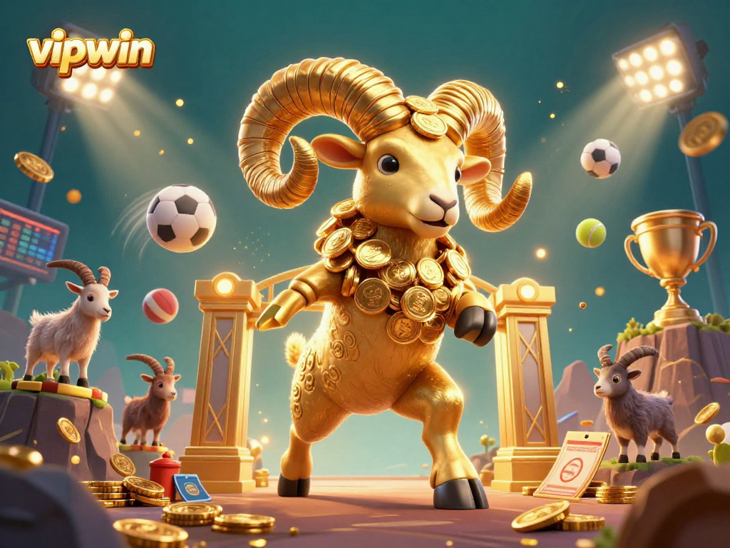 Bettors can experience immersive action with vipwin's golden ram surrounded by dynamic sports elements.