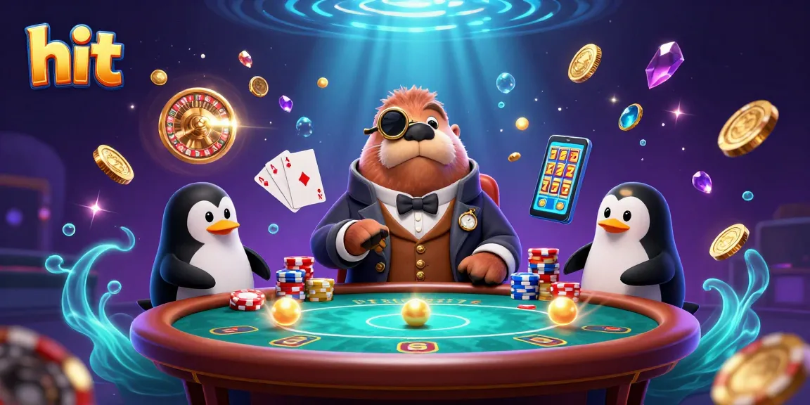 Hit the jackpot with this underwater casino scene featuring a jolly walrus and a bluffing pufferfish.