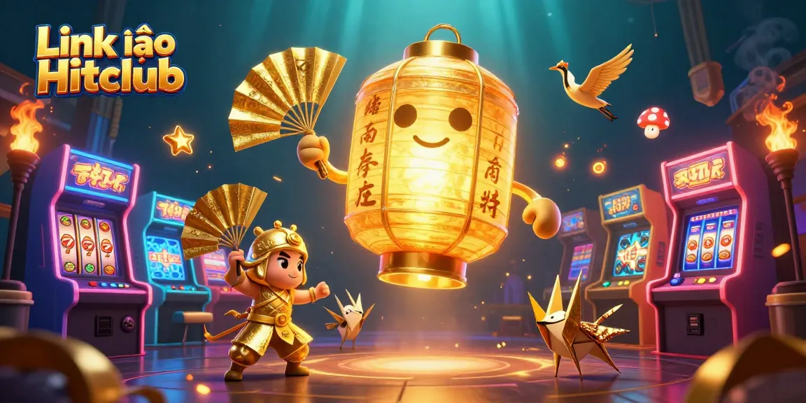 Play and win with Link vào Hitclub in this captivating casino-themed illustration featuring vibrant game elements.