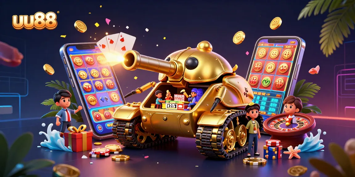 Experience thrilling gameplay at uu88 with a vibrant casino scene filled with casino games and golden rewards.