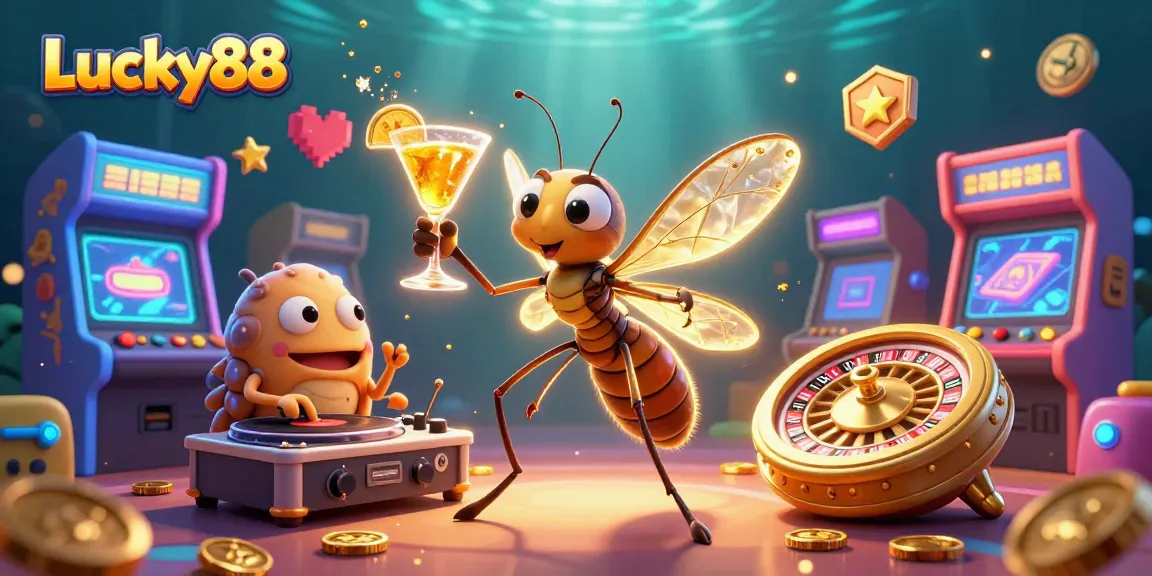 Experience Lucky88’s vibrant casino world with a unique mascot and festive gaming elements.