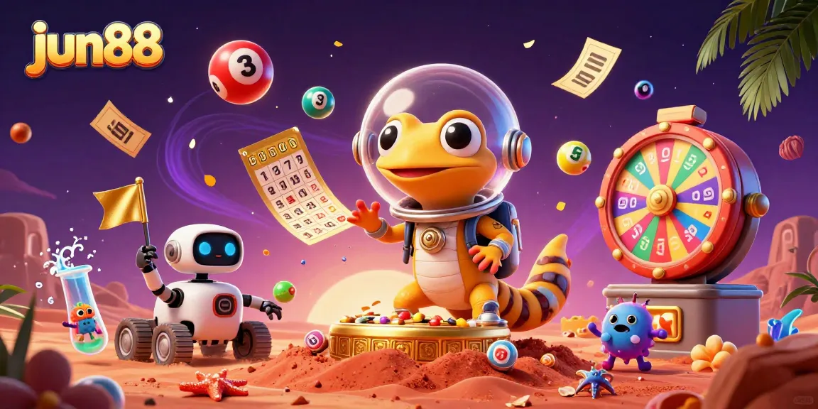 Engage in thrilling casino adventures with jun88 in this vibrant alien illustration.
