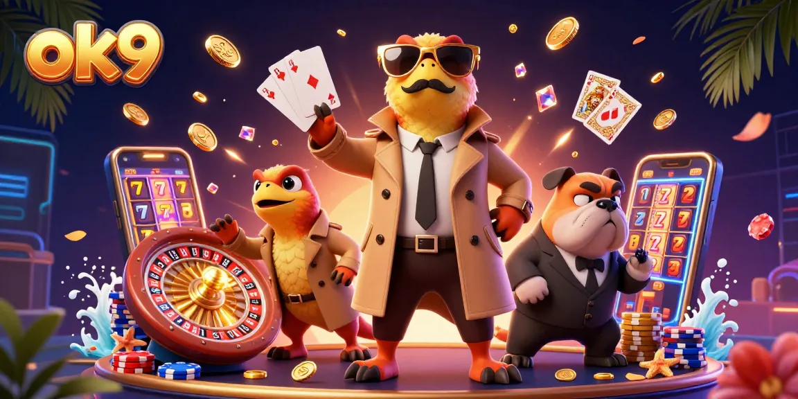 Engage in top-tier gambling excitement with OK9's vibrant raptor characters at the casino.