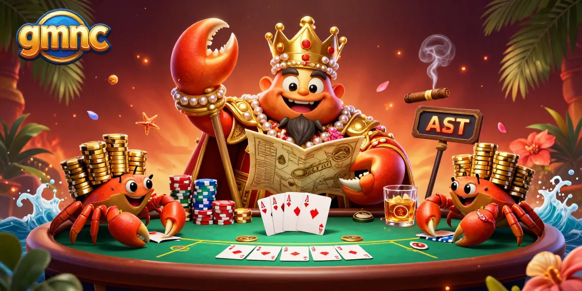 Engage in thrilling gameplay with gmnc's golden crab emperor at the poker table in a vibrant 3D scene.